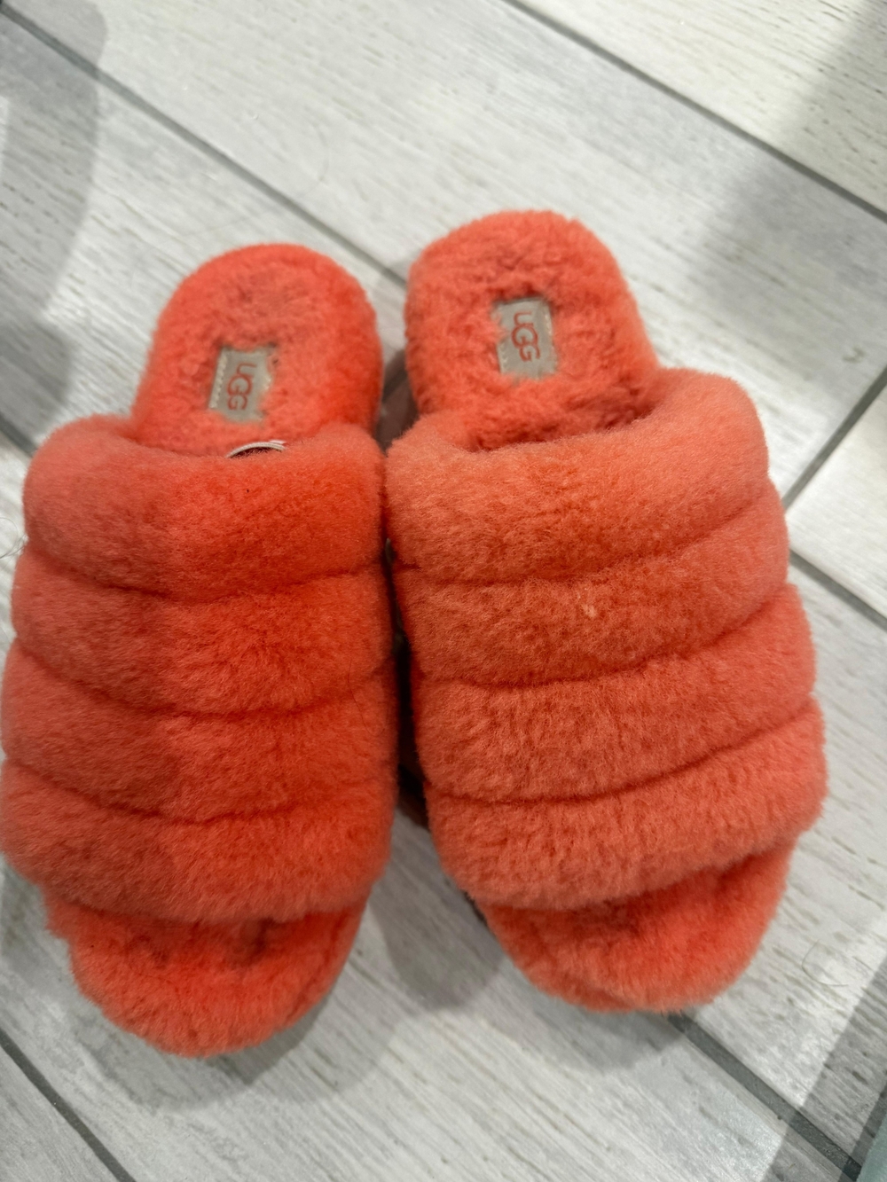 UGG Women's Coral Orange Fluff Cozy Slide Slippers